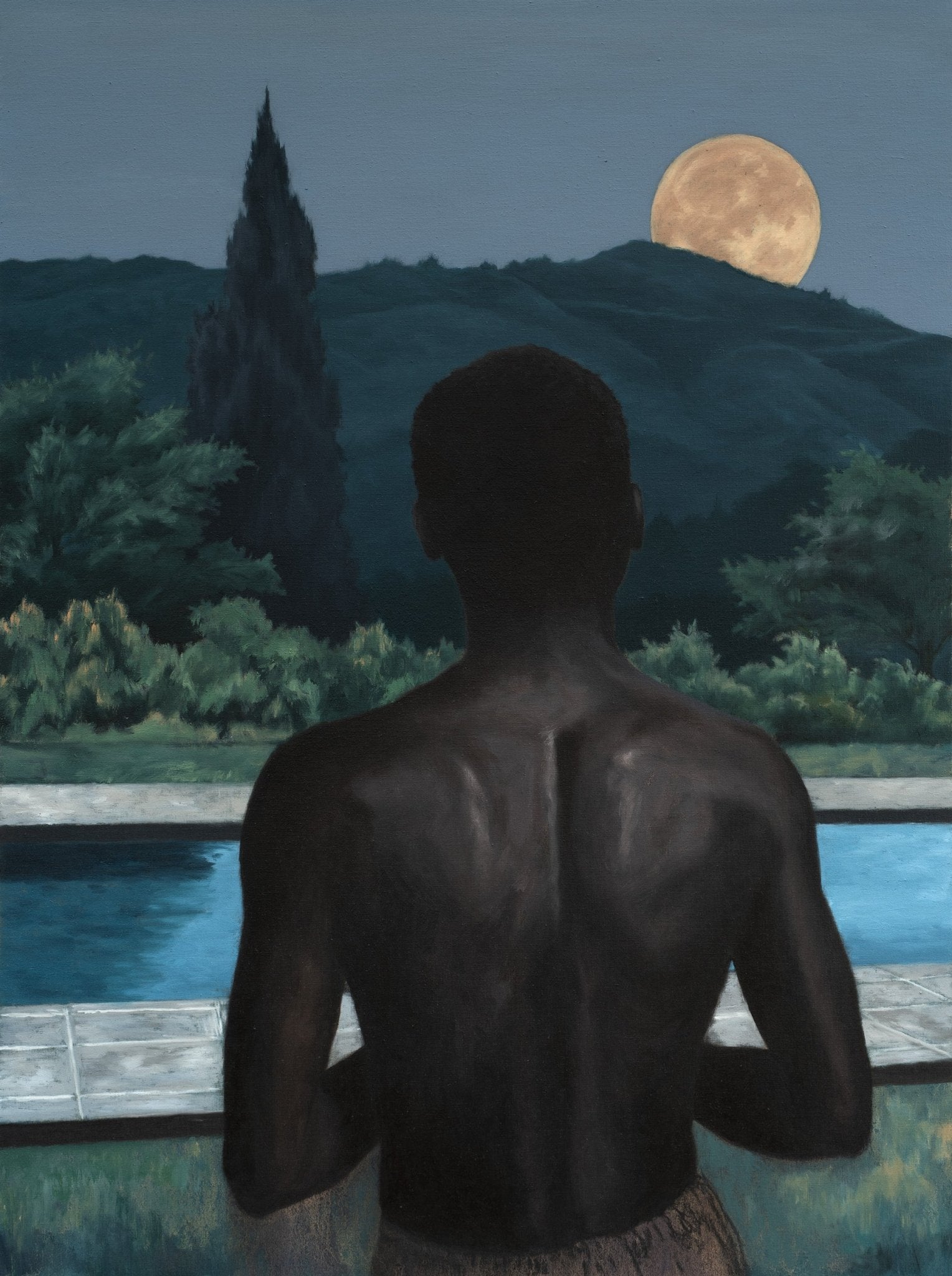 Moonlight 2025 — figure at poolside beneath a full moon, limited edition archival pigment print by South African artist Andrew Kayser